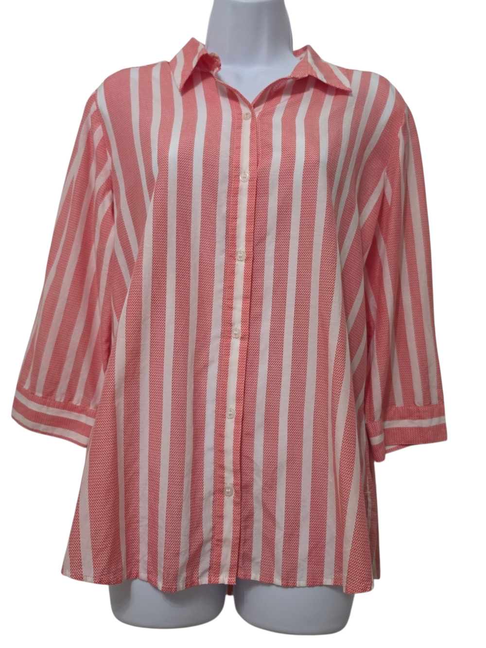 Chico's | Kylee Playful Stripe Silk Blend Top 3/4 Sleeve Watermelon Fizz Size 1